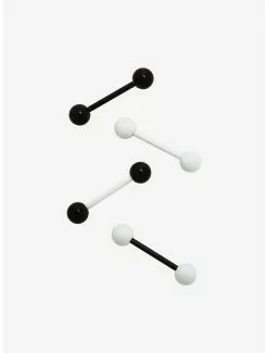 14G Steel Black & White Barbell 4 Pack