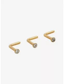 14K Gold Plated Titanium CZ Nose Stud 3 Pack