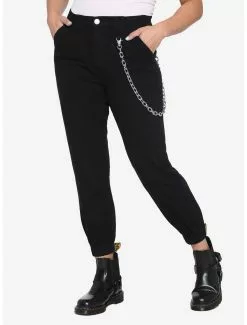 Black Denim Chain Jogger Pants
