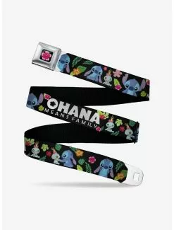 BUCKLEDOWN Disney Lilo & Stitch Ohana Means Family Scrump Poses Tropical Flora Seatbelt Belt