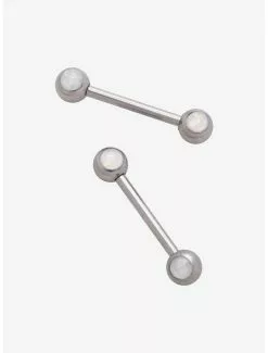 14G Steel White Opal Nipple Barbell 2 Pack
