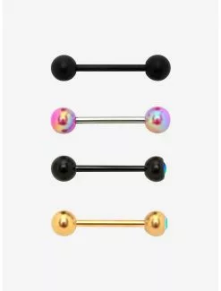 14G Steel Black Gold & Pink Barbell 4 Pack