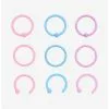 Pastel Pink Purple & Blue Seamless Captive & Open Nose Hoop 9 Pack