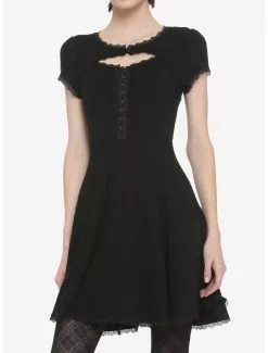 Black High Neck Keyhole Dress