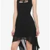 Black Caged Front Hi-Low Dress