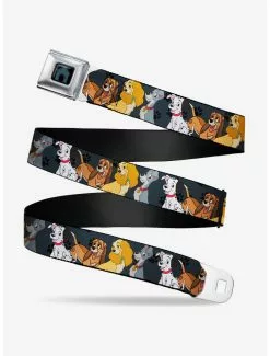 BUCKLEDOWN Disney Dogs Group Collage Paws Gray Black Seatbelt Belt