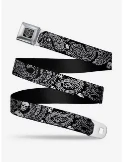 BUCKLEDOWN Bandana Skull Print Seatbelt Belt Black White