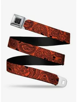 BUCKLEDOWN Bandana Skull Print Seatbelt Belt Orange Black