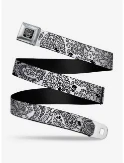 BUCKLEDOWN Bandana Skull Print Seatbelt Belt White Black