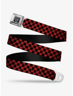 BUCKLEDOWN Distressed Checker Print Seatbelt Belt Red