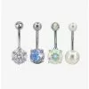 14G Steel Pearl & CZ Gem Navel Barbell 4 Pack -Hoodies And Sweaters Shop 16100904 hi