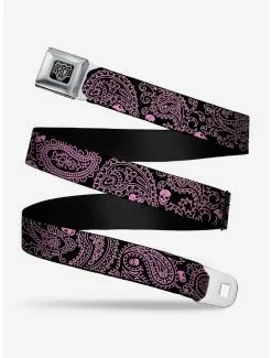 BUCKLEDOWN Bandana Skull Print Seatbelt Belt Black Pink