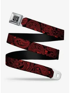 BUCKLEDOWN Bandana Skull Print Seatbelt Belt Black Red