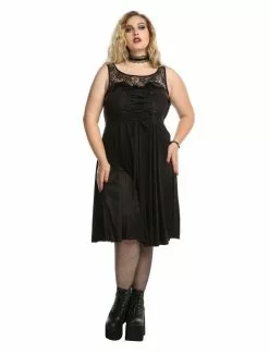 Black Lace-Up Sweetheart Sleeveless Dress Plus Size -Hoodies And Sweaters Shop 16208777 av1