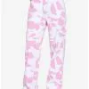 Pink Cow Print Girls High-Waisted Denim Pants -Hoodies And Sweaters Shop 16309857 hi