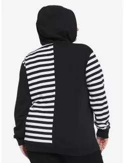 Black & White Stripe Split Girls Hoodie Plus Size -Hoodies And Sweaters Shop 16350395 av2
