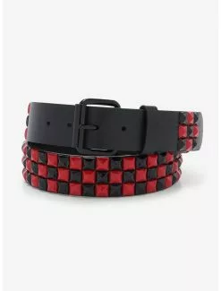 Black & Red Three Row Pyramid Belt