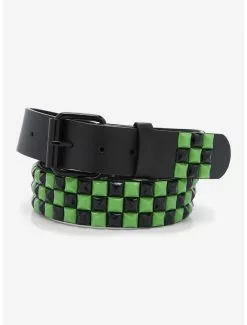 Black & Green Three Row Pyramid Belt