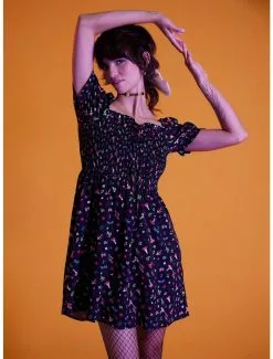 Black Mushroom Smocked Dress