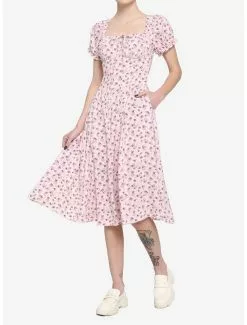 Pink Floral Gears Empire Midi Dress -Hoodies And Sweaters Shop 17100094 av1