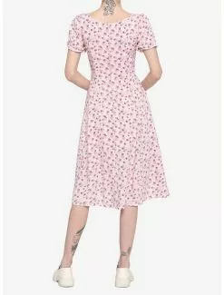 Pink Floral Gears Empire Midi Dress -Hoodies And Sweaters Shop 17100094 av2