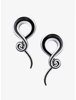 Glass Black & White Swirl Hanger Taper Plug 2 Pack