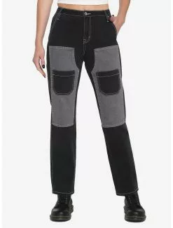 Black & Grey Panel Girls Carpenter Pants