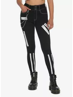 Black & White Zipper Super Skinny Jeans