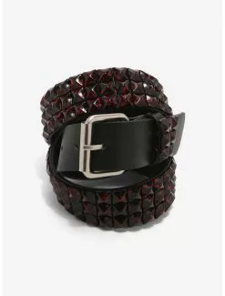 Black & Red Splatter Three Row Pyramid Belt