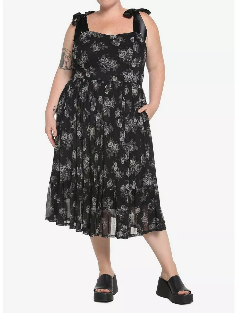 Black Floral Mesh Midi Dress Plus Size 4 Black Floral Mesh Midi Dress Plus Size - Image 2