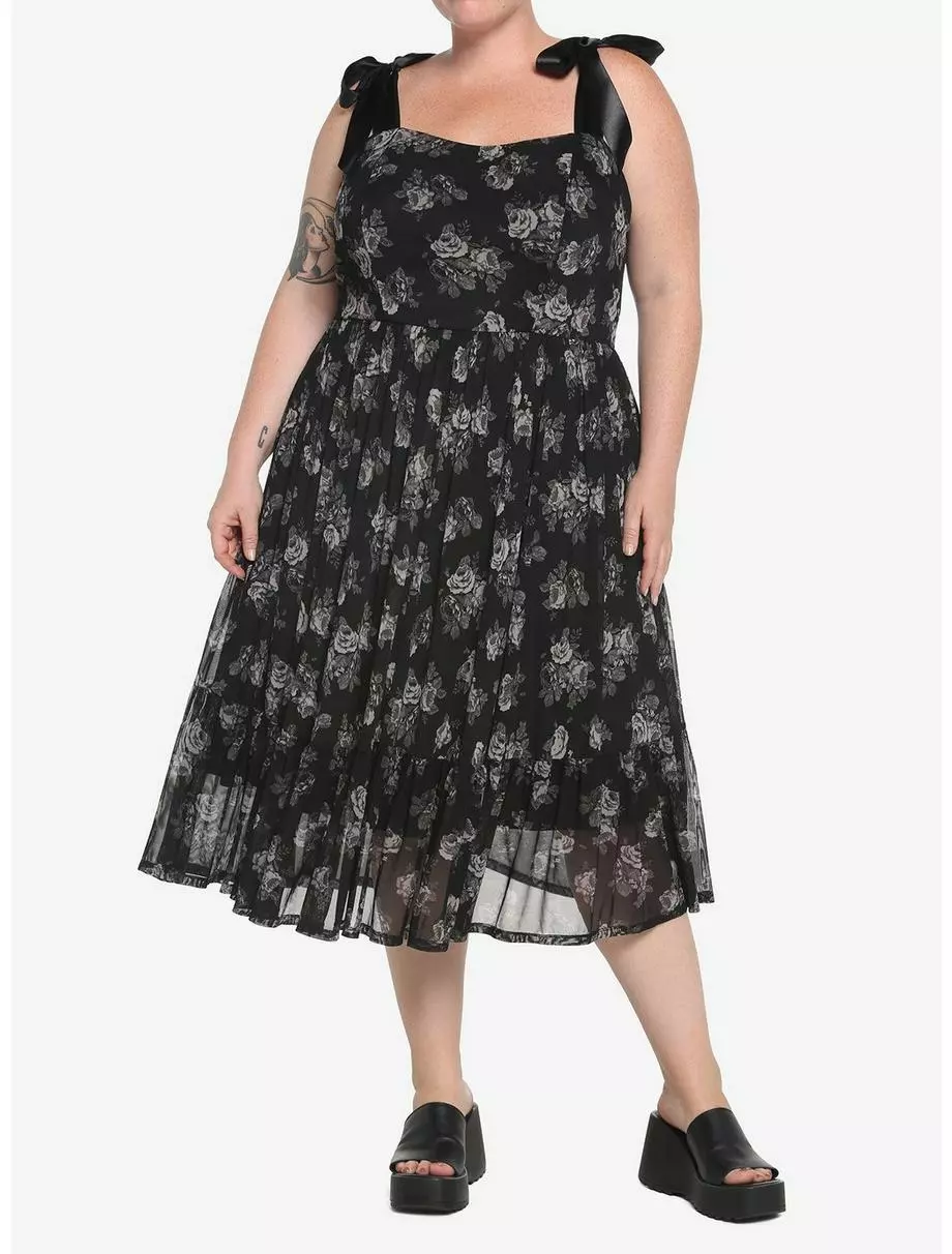 Black Floral Mesh Midi Dress Plus Size 3 Black Floral Mesh Midi Dress Plus Size