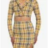 Yellow Plaid Crop Blazer & Skirt Set -Hoodies And Sweaters Shop 17912828 hi