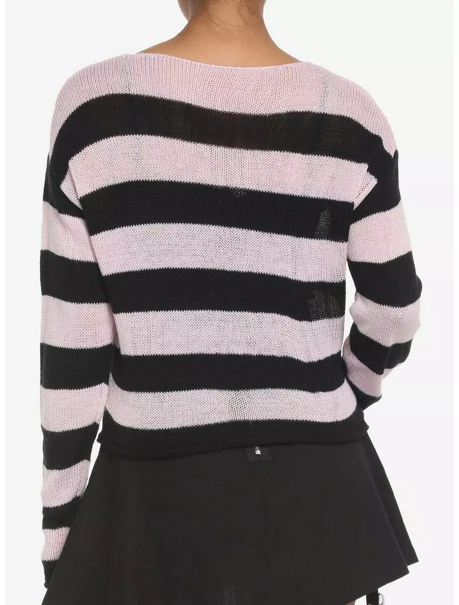 SOCIALCOLLISION Black & Pink Stripe Girls Crop Sweater 5 SOCIALCOLLISION Black & Pink Stripe Girls Crop Sweater - Image 3