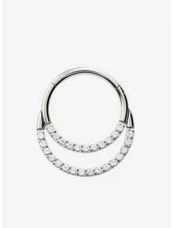 16G Steel Silver Double Row CZ Hinged Clicker