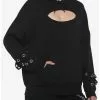 SOCIALCOLLISION Black Cutout Grommet Girls Hoodie -Hoodies And Sweaters Shop 18523834 hi