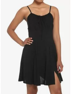 COSMICAURA Black Empire Slit Dress