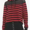Black & Red Stripe Mesh Shoulder Crop Girls Hoodie