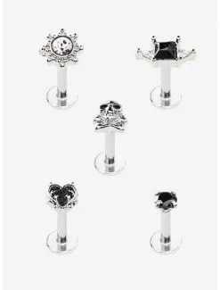 Steel Silver Dark Skull Heart Labret 5 Pack