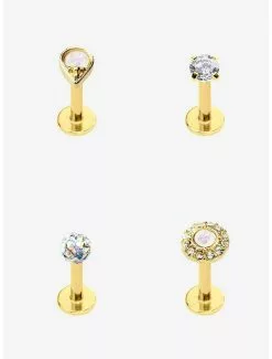 Steel Gold Opal Mandala Labret 4 Pack