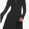 COSMICAURA Black Lace-Up Front Hooded Dress -Hoodies And Sweaters Shop 18815379 hi