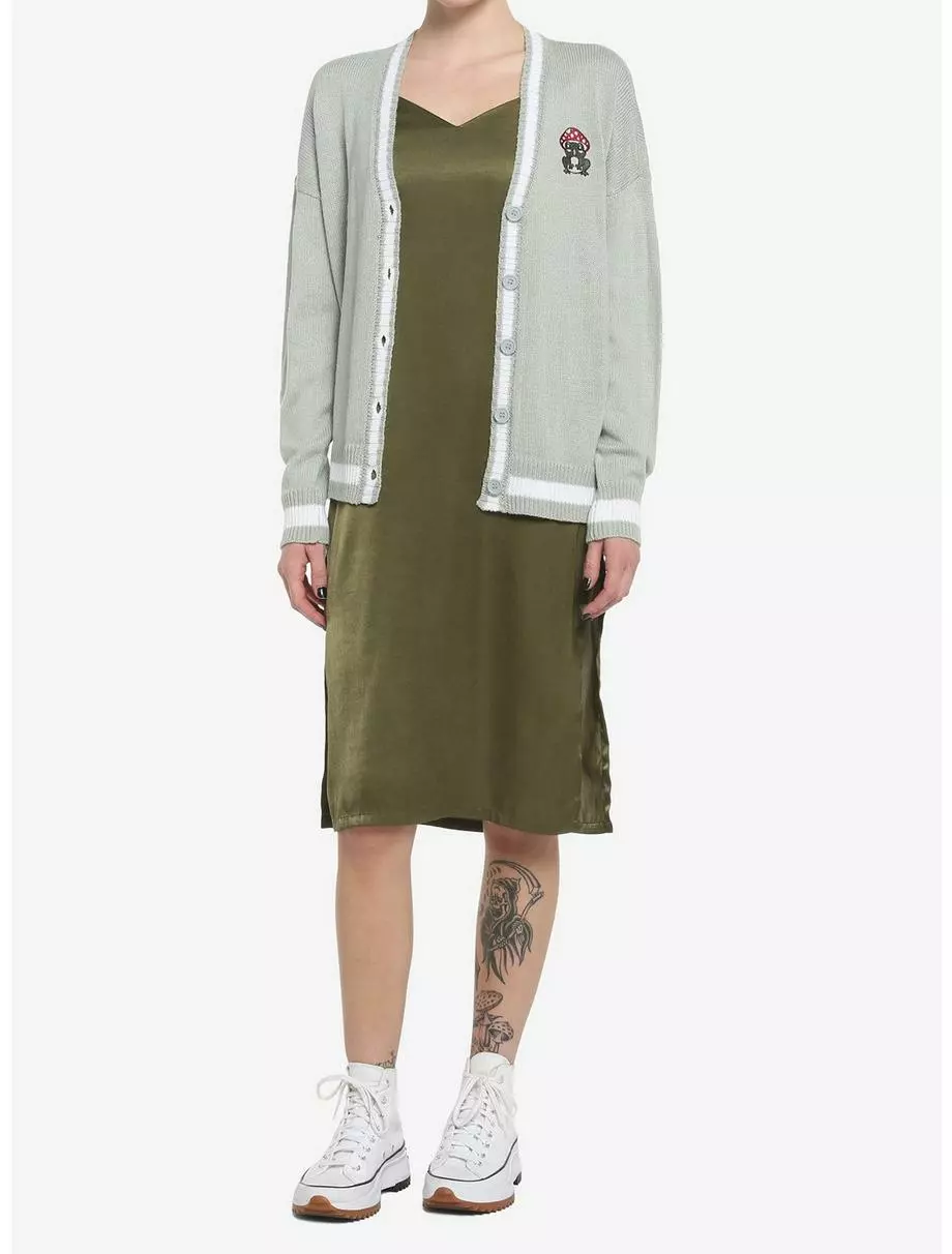 THORN&FABLE Mushroom Frog Varsity Girls Cardigan 4 THORN&FABLE Mushroom Frog Varsity Girls Cardigan - Image 2