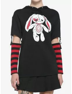 Black & Red Bunny Girls Detachable Sleeve Hoodie
