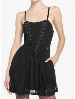 COSMICAURA Black Skull Lace Dress
