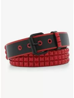 Black & Red Pyramid Stud Belt