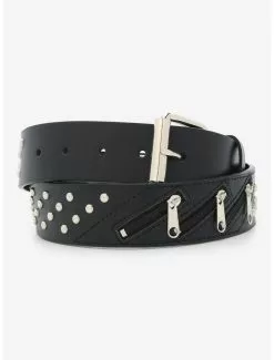 Black Zipper Stud Belt