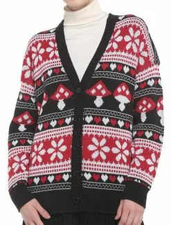SWEETSOCIETY Mushrooms & Hearts Fair Isle Girls Oversized Cardigan