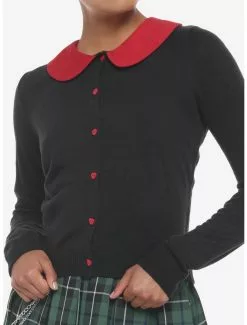 SWEETSOCIETY Red & Black Heart Collar Girls Crop Cardigan