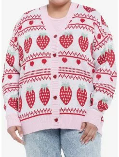 SWEETSOCIETY Strawberry Fair Isle Girls Oversized Cardigan Plus Size