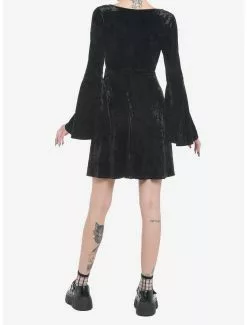 COSMICAURA Black Crushed Velvet Bell Sleeve Mini Dress -Hoodies And Sweaters Shop 19501449 av2