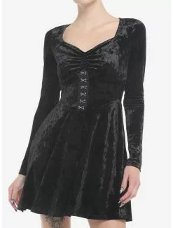 COSMICAURA Black Crushed Velvet Hood-And-Eye Mini Dress